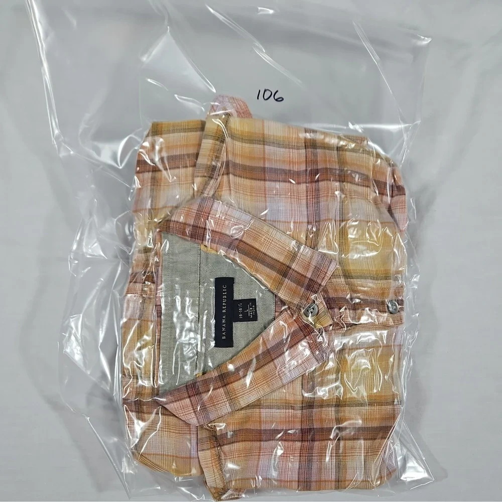 Banana Republic Long Sleeve Button Up Linen-Cotton Shirt Large 16-16.5‎ Plaid
